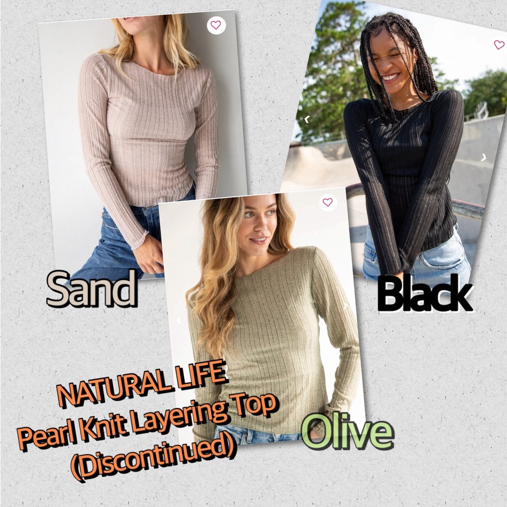 Pearl Knit Layering tops - medium - 3 colors(Discontinued): sand, olive, black